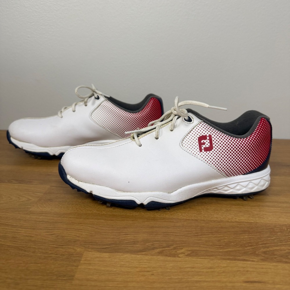 FootJoy 45014 Juniors Golf Shoes White Red Navy Blue Spiked Size 5 M